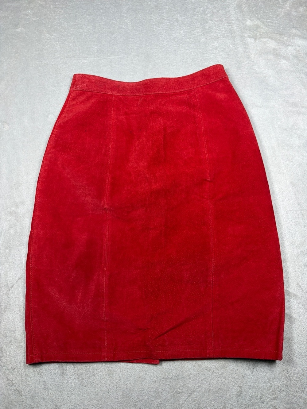 Vintage 100% Leather Red Pencil Straight Mini Skirt Size 3/4